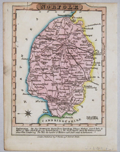 Miniature county map of Norfolk
