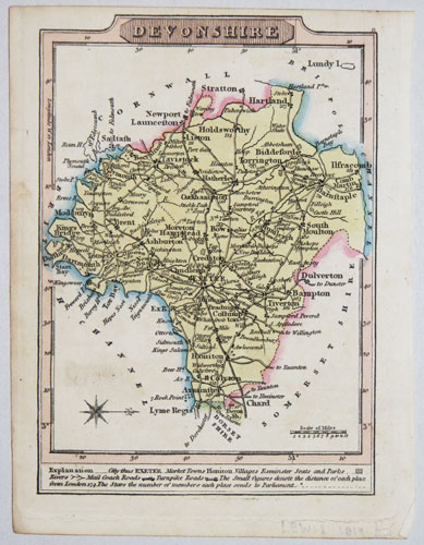 Miniature county map of Devon