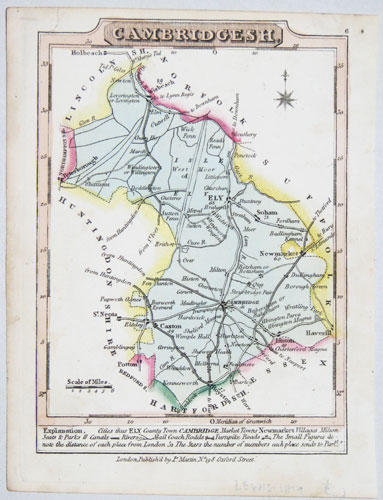Miniature county map of Cambridgeshire