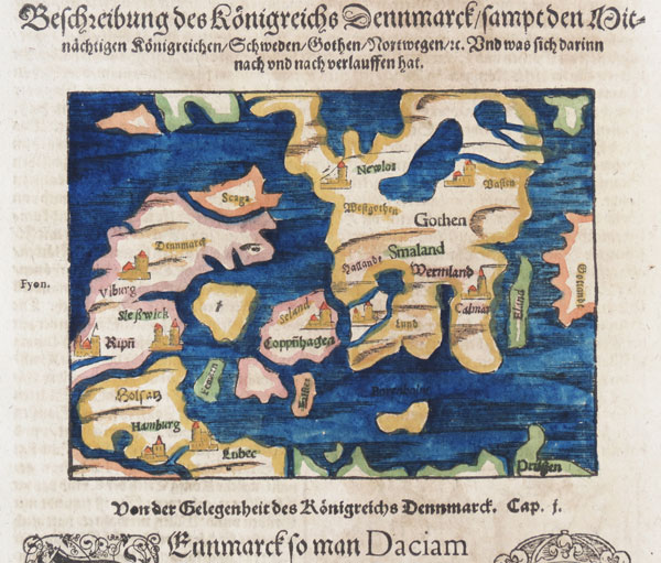 A woodblock map of Denmark