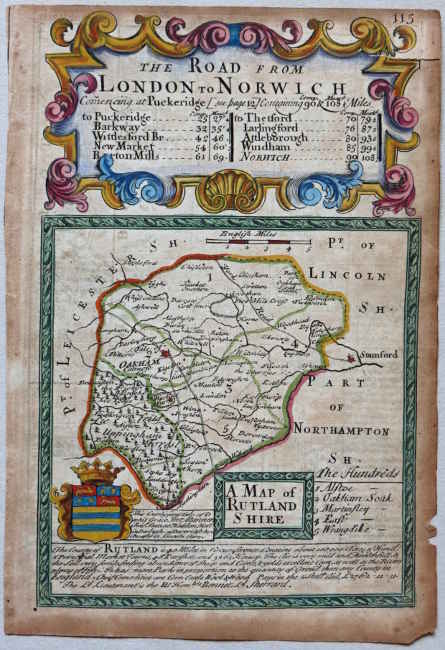 Early Georgian miniature map of Rutland