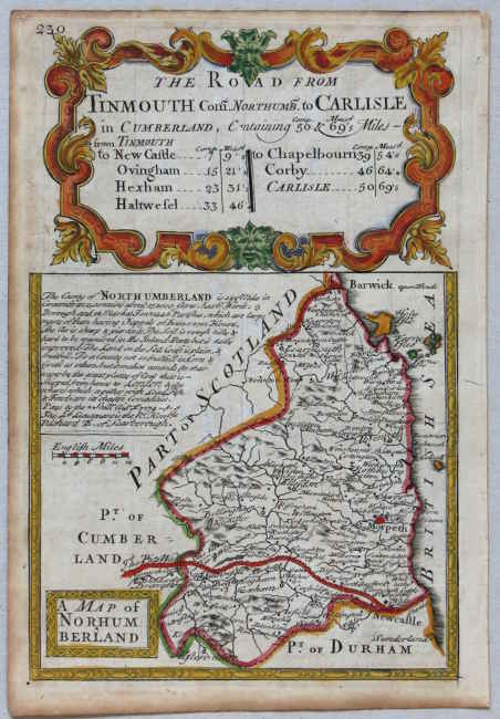 Early Georgian miniature map of Northumberland