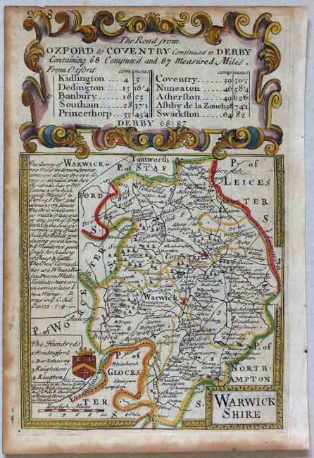 Early Georgian miniature map of Warwickshire
