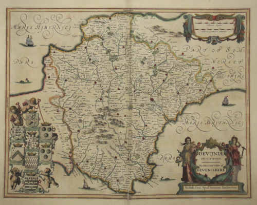 17th century map of Devon