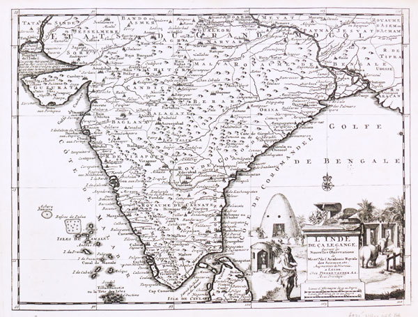 Detailed map of India at the beginning of the 18th century