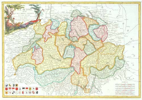 Map of Switzerland with city crests
