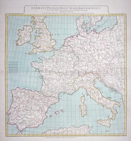 Large map of Western Europe in the Dark Ages.