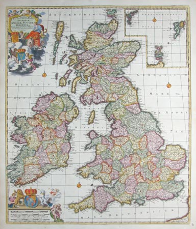 Large and decorative map of the British Isles.