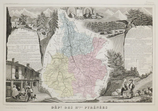 Map of the Hautes-Pyrénées with vignette borders