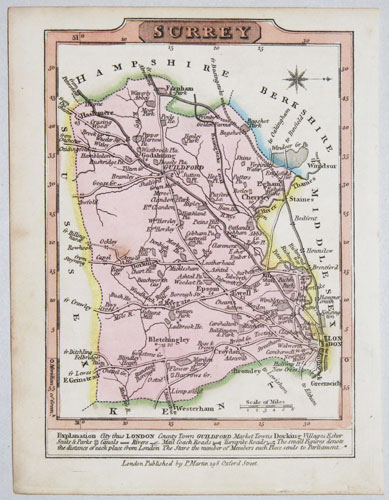 Miniature county map of Surrey