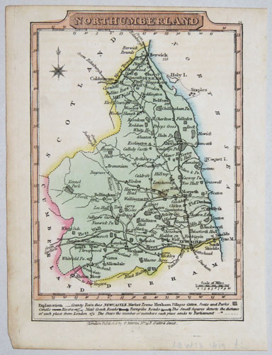 Miniature county map of Northumberland
