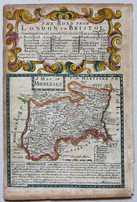 Early Georgian miniature map of Middlesex