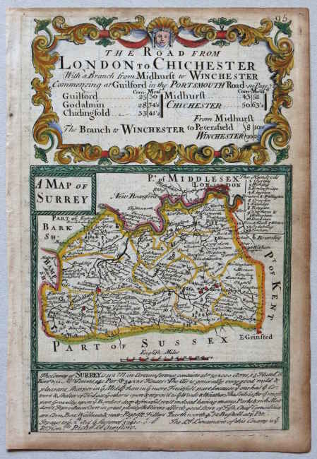 Early Georgian miniature map of Surrey
